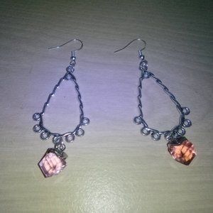 Tibetan Silver Earrings with Pink Crystals